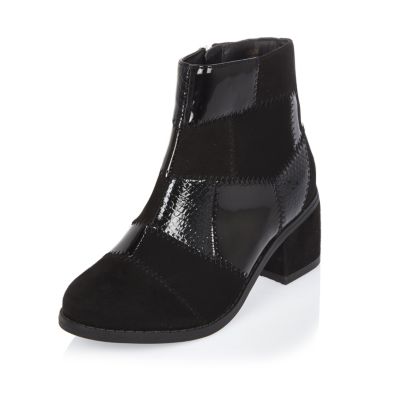 Girls black patchwork heeled boots